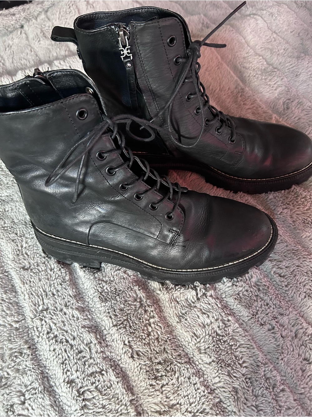 Sam Edelman Black Leather Lace-Up Combat Boots